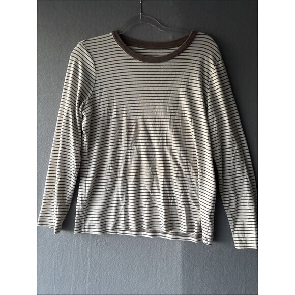 Lands End Women’s Large Long Sleeve Brown Striped Top - Picture 1 of 6